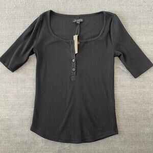 J Crew Top Women S Black Vintage Rib henley T-shirt Minimalist Stretch Classic